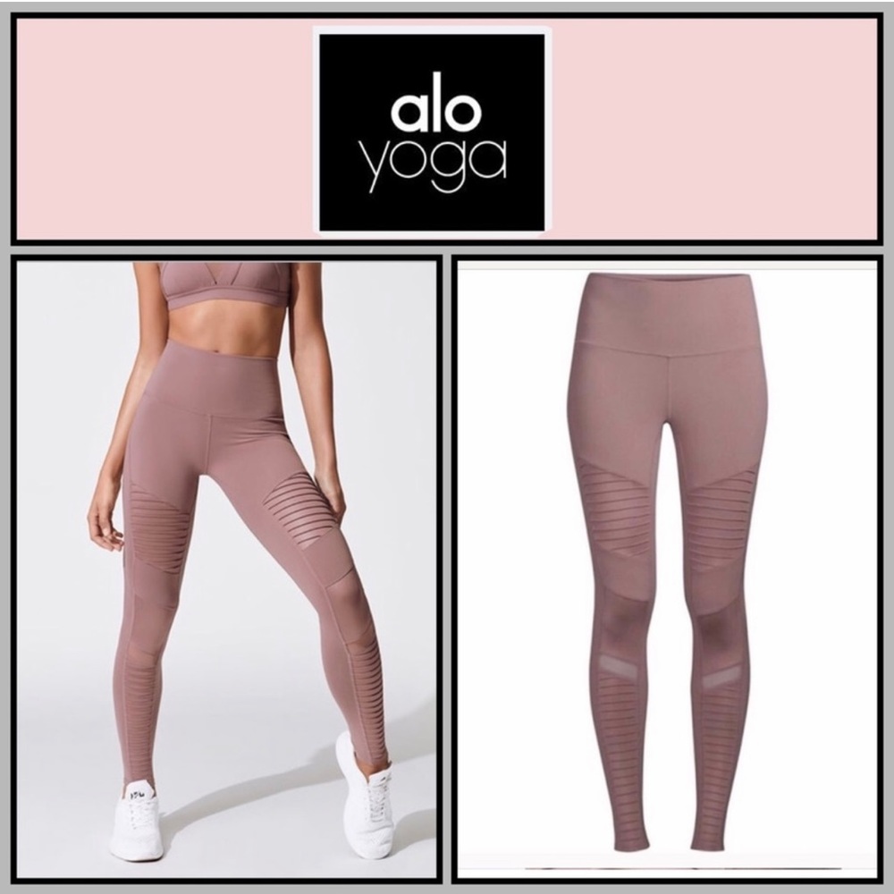 Alo Yoga High Waist Moto Legging, Smoky Quartz Dusty Mauve Blush Pink, M